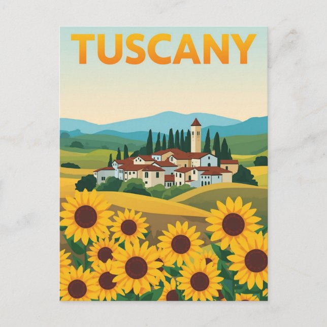 Vintage Toskana Travel Poster - Solros Fält Vykort (Framsida)