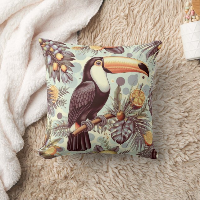 Vintage Toucan Tropical Mönster Kudde (Filt)
