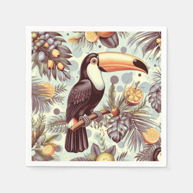 Vintage Toucan Tropical Mönster Pappersservett (Framsidan)