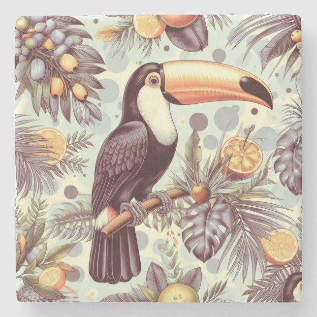 Vintage Toucan Tropical Mönster Stenunderlägg (Framsidan)