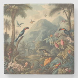 Vintage Toucan Tropisk Dschungel Botanisk Målning Stenunderlägg