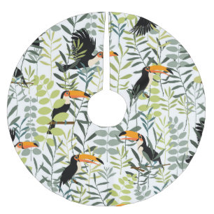 Vintage Toucans Grönt Löv Mönster Julgransmatta Borstad Polyester