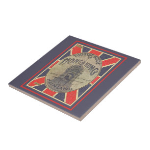 Vintage Tourist Guide till Hongkong med Union Jack Kakelplatta