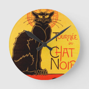Vintage Tournee de Chatta Noir Black Cat Rund Klocka