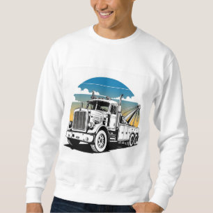 "Vintage Tow Lastbil i Fold Linjer med Retro Sunse Lång Ärmad Tröja