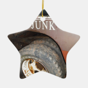 Vintage Tow Lastbil pengarar för skräpbilsskylt Julgransprydnad Keramik