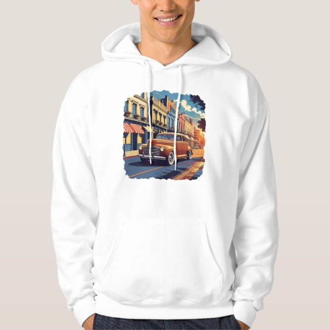 Vintage Town Street Illustration Hoodie (Framsida)