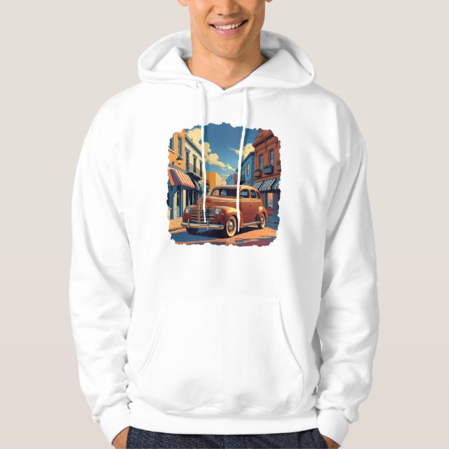 Vintage Town Street Illustration Hoodie (Framsida)