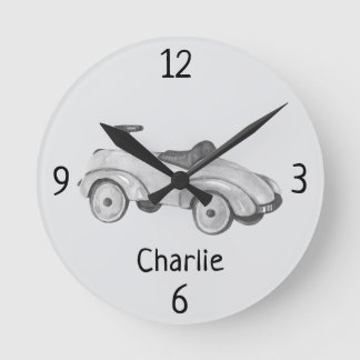 Vintage Toy Wooden Car 8-in Nursery Rund Klocka