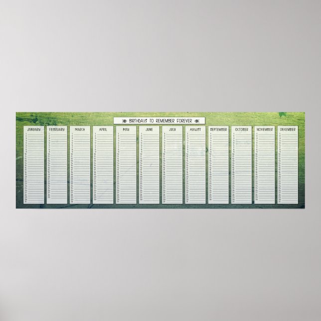 Vintage Träbakgrund Födelsedagskalender Poster (Framsidan)
