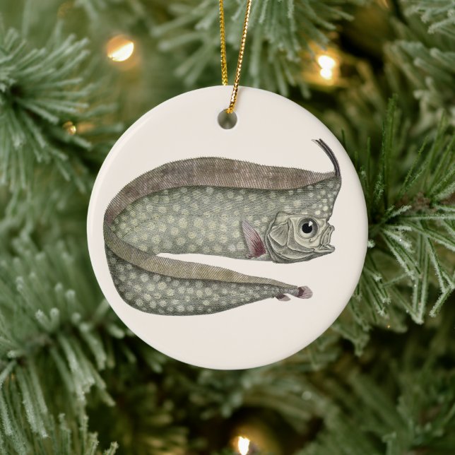 Vintage Träbevuxen fisk, marin vattenlevande liv Julgransprydnad Keramik (Träd)