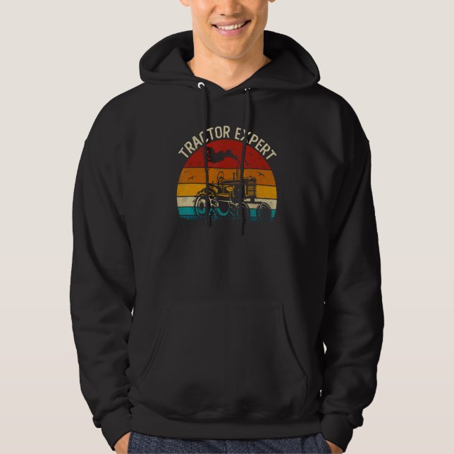 Vintage Tractor Expert Farmer Farming Hoodie (Framsida)