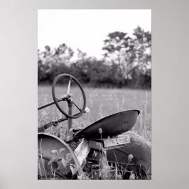 Vintage Tractor in Black and White Poster