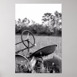 Vintage Tractor in Black and White Poster