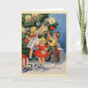 Vintage Träd dekorerar julkortet Helgkort