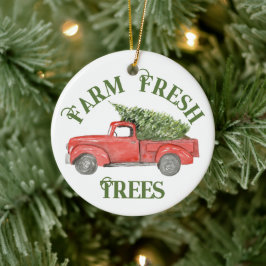 Vintage Träd Farm Red jul Lastbil Julgransprydnad Keramik