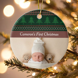 Vintage Träd Mönster Baby: Första julfoto Julgransprydnad Keramik