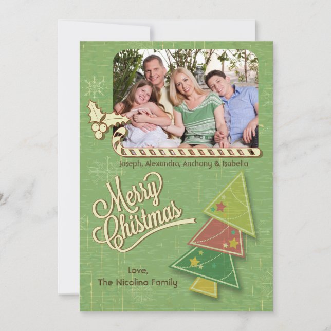 Vintage Träd och ljussken Helgdag Julkort (Framsida)