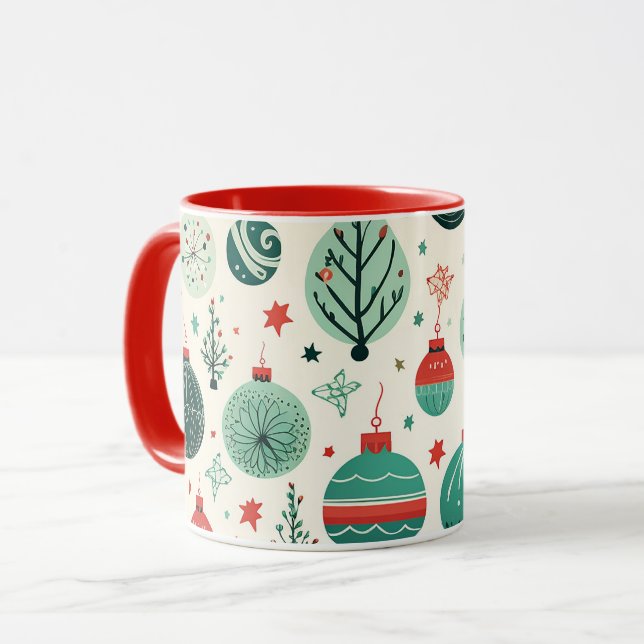 Vintage Träd Ornament Mönster Retro-julen Mugg (Framsida vänster)