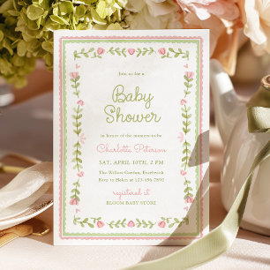 Vintage Trädgård Baby Shower Inbjudningar