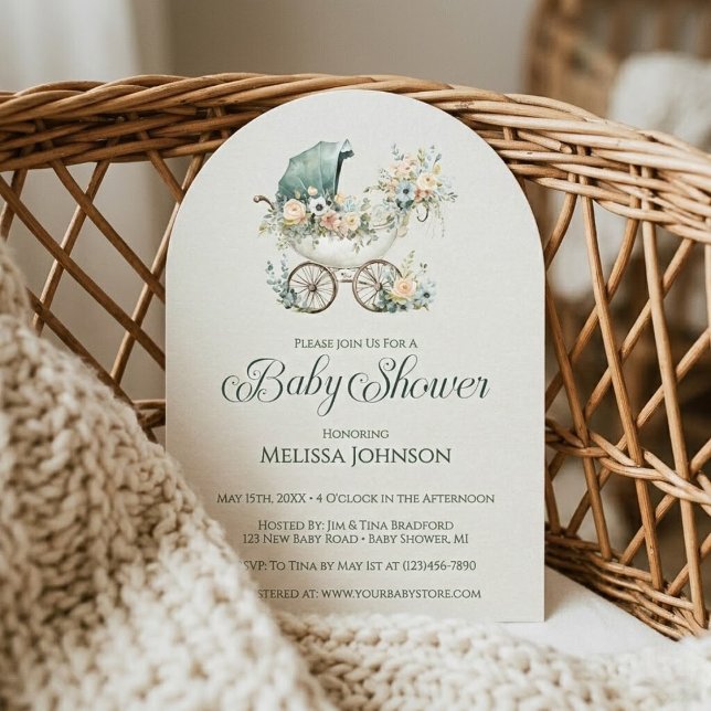 Vintage Trädgård Blommig Bebis Shower Inbjudningar (Vintage Garden Floral Baby Shower Invitation)