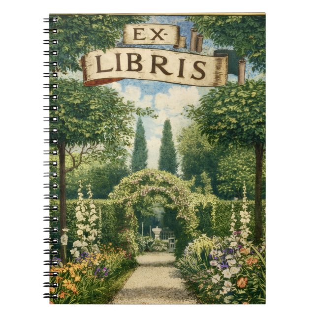 Vintage trädgård Ex Libris bokmärke  Anteckningsbok (Framsidan)