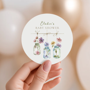 Vintage trädgård vildblomma glasburk baby shower runt klistermärke