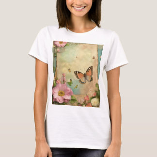 "Vintage Trädgårdsfest T-Shirt – Pastellfjärilar