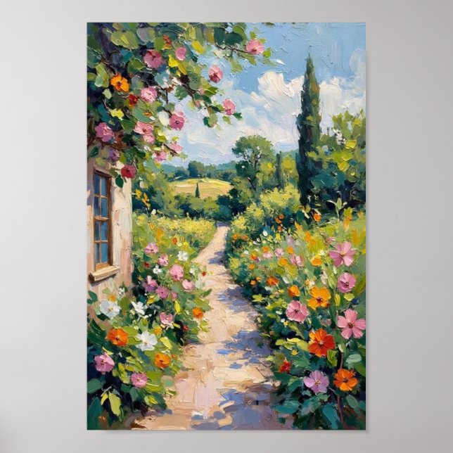 Vintage Trädgårdsstig Blommig Konst Poster (Framsidan)