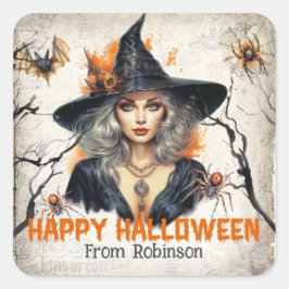 Vintage tradition vattenfärgssexig felaktig häxa fyrkantigt klistermärke