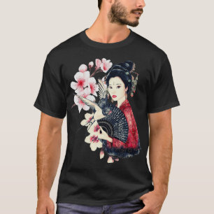 Vintage Traditional Japanska Dam Geisha Kimono Re T Shirt