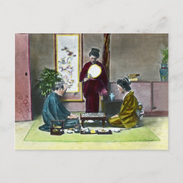 Vintage Traditional Japanska Mahjong 麻 雀 Vykort (Framsida)