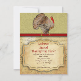 Vintage Traditional Turkey Thanksgiving Dinner Inbjudningar