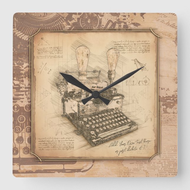 Vintage Traditionell Art. författare/skrivprogram Fyrkantig Klocka (Framsida)