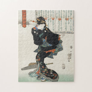 Vintage traditionell japansk kvinna med moralisk k pussel