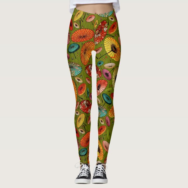 Vintage Traditionell japansk Papprare utskrift Leggings (Framsida)