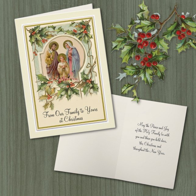 Vintage Traditionell katolsk Heliga Kort (Traditional Catholic Holy Family Christmas Card - Easy to personalize! )