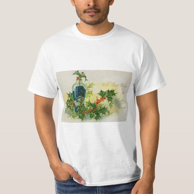 Vintage traditionellt julkort t shirt (Framsida)