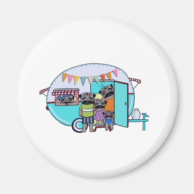 Vintage Trailer Pugs Magnet (Framsidan)