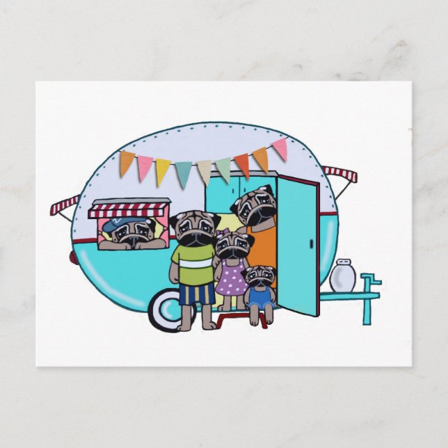 Vintage Trailer Pugs Vykort (Framsida)