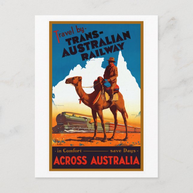 Vintage Trans-Australian Railway Travel Poster Vykort (Framsida)