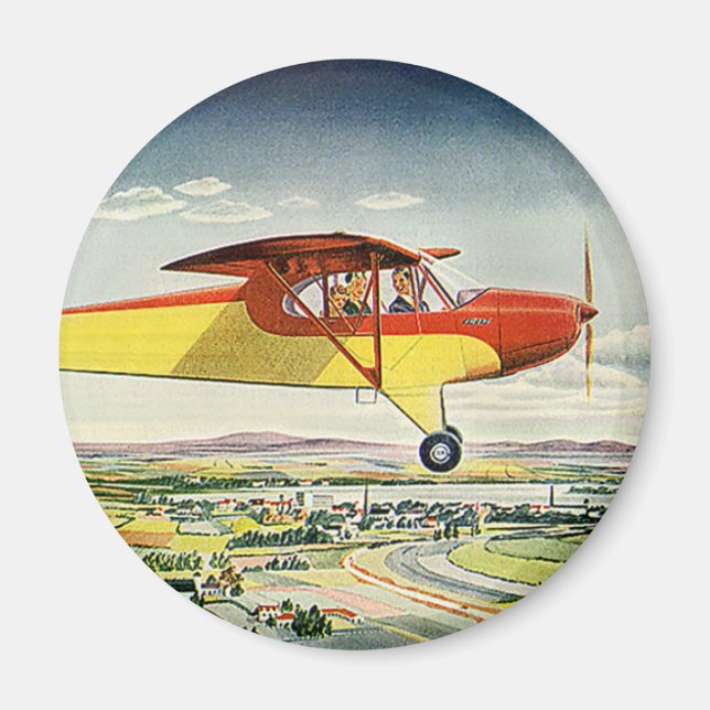 Vintage Transport flygplan över Farm Fält Magnet (Framsidan)