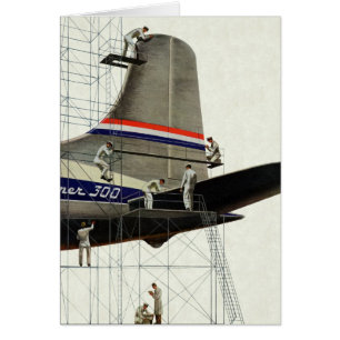 Vintage transport, flygplansunderhåll hälsningskort