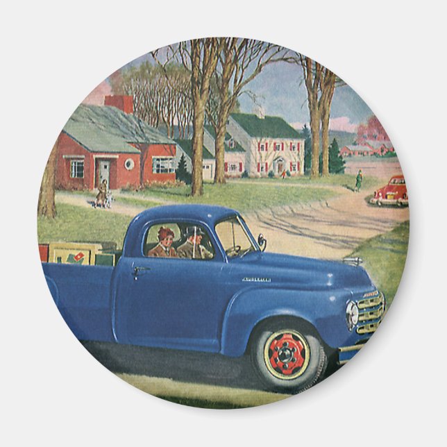 Vintage transport, klassisk blå lastbil magnet (Framsidan)