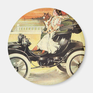 Vintage transport, kvinna i cabriolet magnet