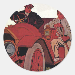Vintage Transport Manliga Antik Kabriolet Runt Klistermärke
