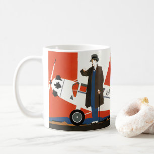 Vintage transport, propellerflygplan och pilot kaffemugg