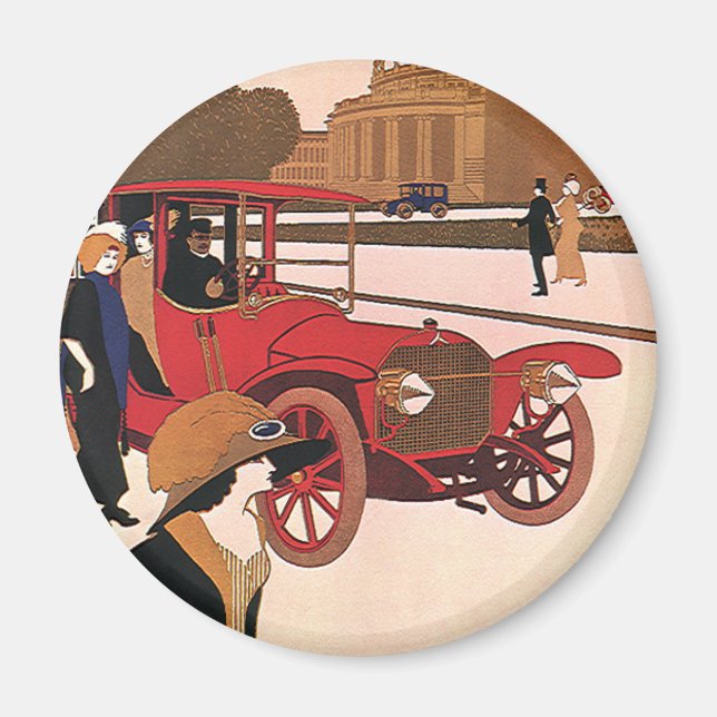 Vintage Transport, Red Antique Automobile Magnet (Framsidan)