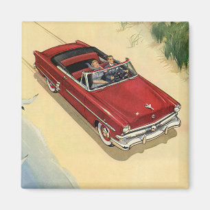 Vintage transport, röd cabriolet strand magnet