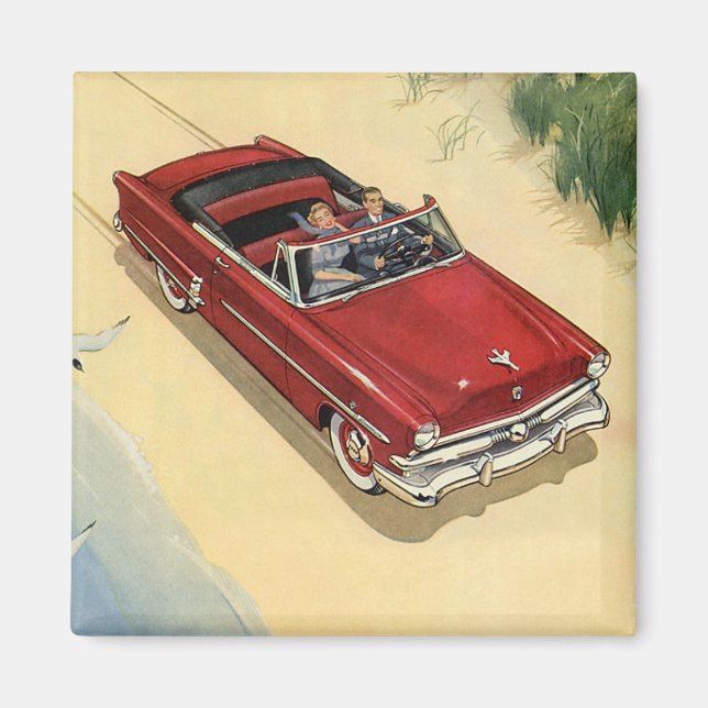 Vintage transport, röd cabriolet strand magnet (Framsidan)